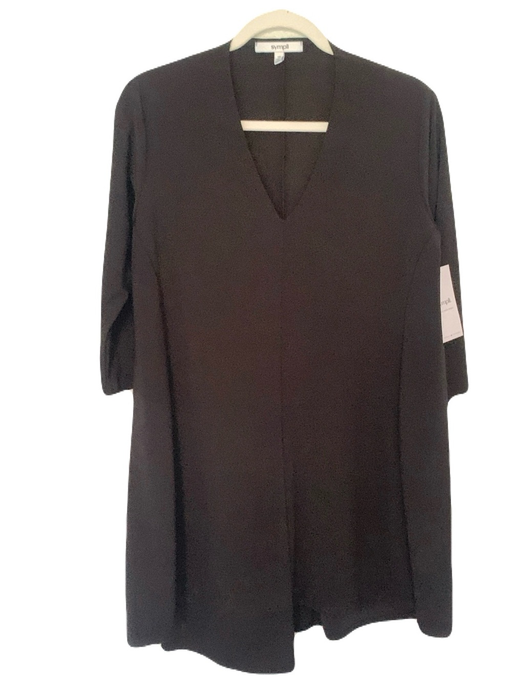 NEW Sympli 10 Black V-Neck 3/4 Sleeve Tunic Top Minimalist Capsule Asymmetric